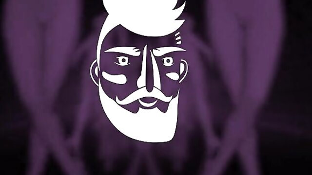 Silhouette of bearded man with mohawk on purple background