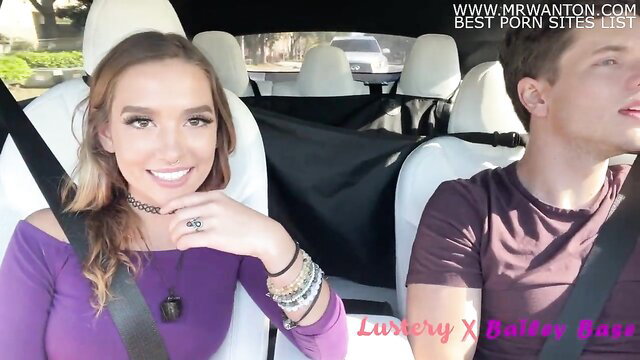 Luxury & Bailey busty teen couple in car on road trip