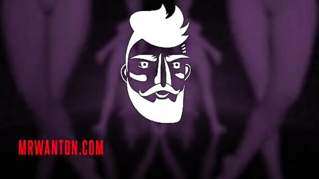 Stylized bearded man logo on purple background for college teen rimjob video
