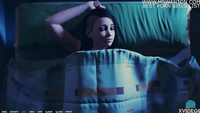 Asian undercut babe in bed, seductive topless pose, A.O.A. Academy 50
