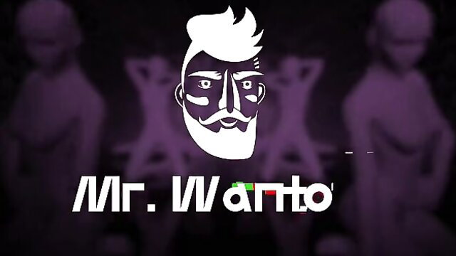 Mr. Wantto alien bearded face logo with purple shadowy figures
