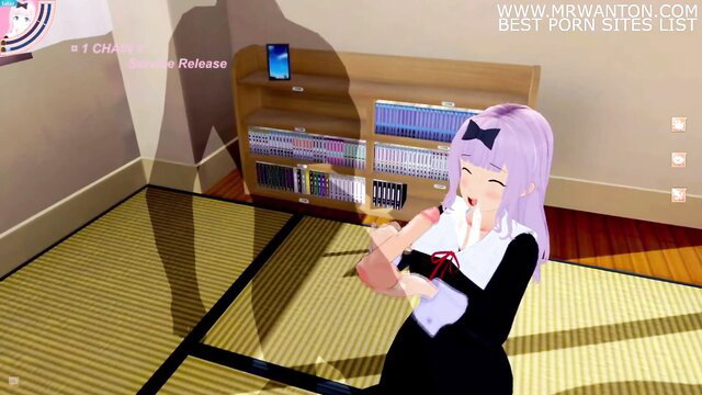 Chika Fujiwara hentai cosplay girl sucking big cock on knees