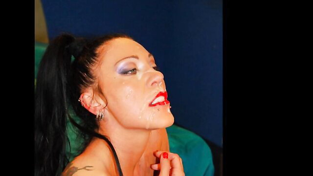 Brunette German Goo Girl with cum on face in GGG compilation