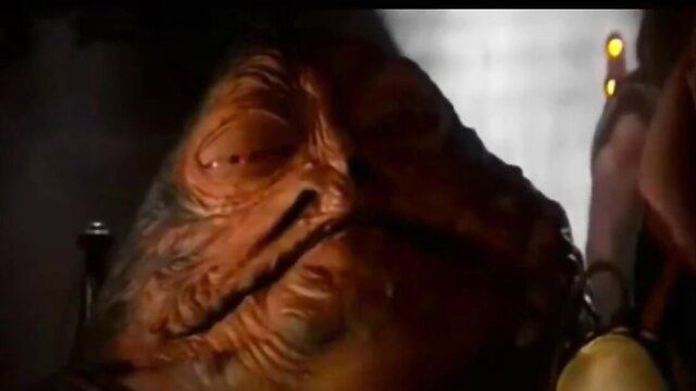 Jabba the Hutt closeup masturbating to stripper in adult parody