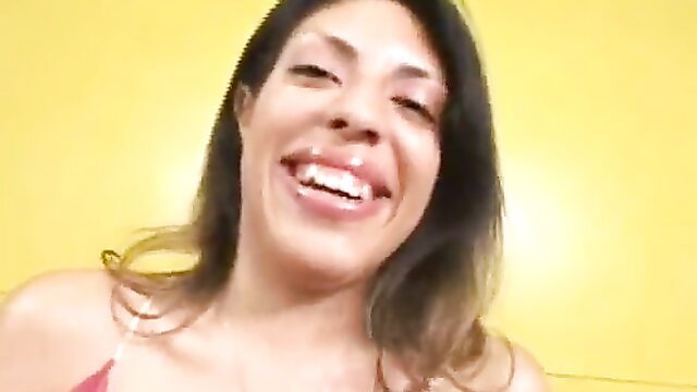Sophia Castello smiling topless, big ass Latina in yellow background