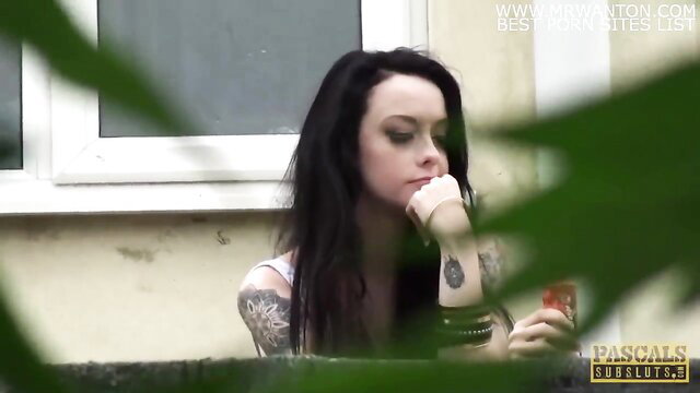 Alessa Savage tattooed brunette subslut posed outdoors Pascal Subsluts