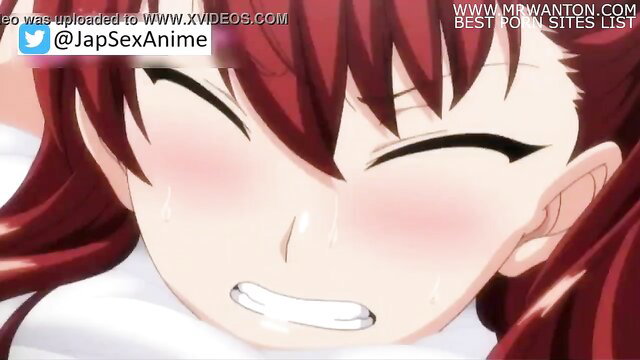 Ahegao redhead anime girl blushing with lolling tongue in ecstasy