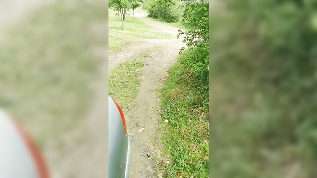 Amateur slut outdoor blowjob on POV car POV trail nature