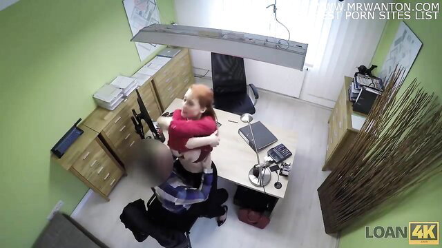 Busty redhead hottie fucked by loan agent in office for credit