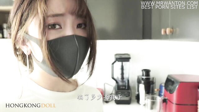 Hong Kong Doll Chinese escort in mask, teasing kitchen preview