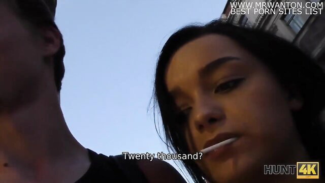 Mixed black babe shocked at 20k offer from guy on Hunt4K street hunt