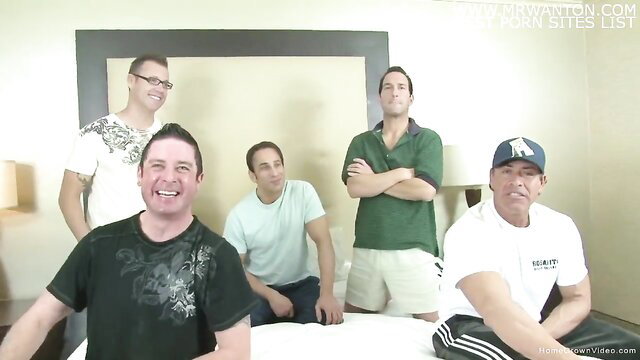 Dino Bravo and 4 studs in gangbang prep with Naughty amateur brunette