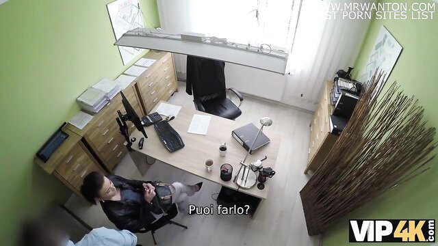 VIP4K Italian babe in office needs money for bike, seductive pose