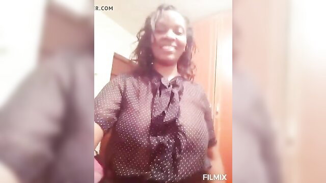 Wairimu Esther in sexy sheer blouse no bra, big tits tease