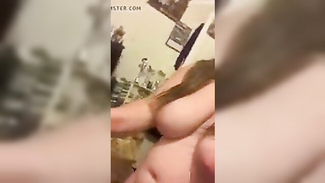 POV closeup of hot slut's big pale tits and fingers spreading nipples
