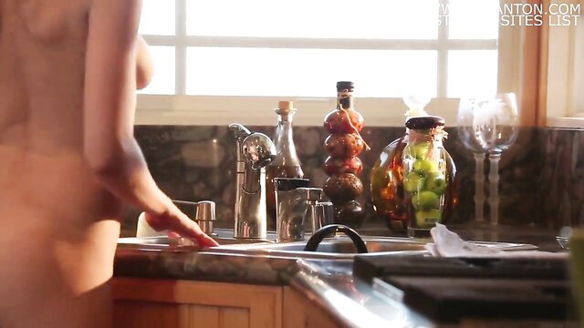 Ashley nude in kitchen, bare tits and ass bending over sink