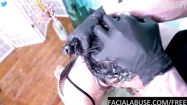 Cute Asian girl gets messy facial cumshot on face and hair