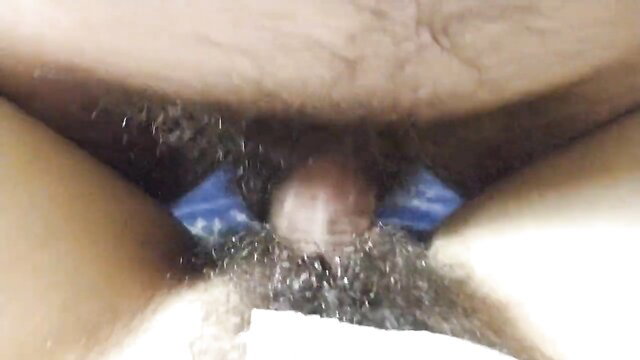 Amateur closeup of cock penetrating hairy pussy with blue toys