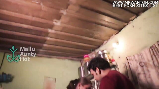 Hot Mallu Indian Aunty in Kitchen with Man HD