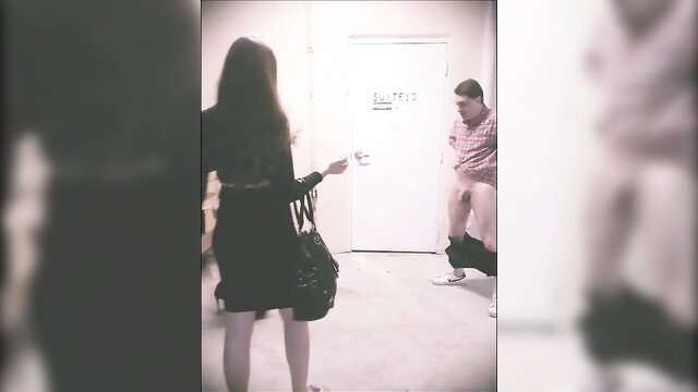 Amadahy outside men's room as Andrea Dipre pants down balls exposed
