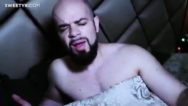 Bald bearded man naked in bed, stepdad eyes schoolgirl ass danger