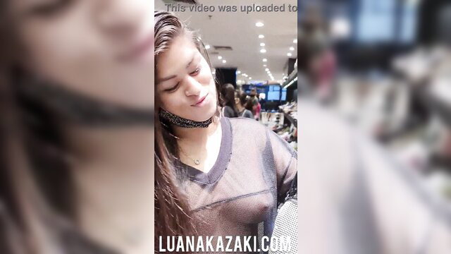 Luana Kazaki topless tease in sheer top at Recife mall
