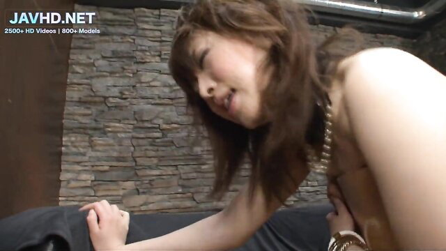 Sexy Japanese babe in stockings grabs cock closeup, JAVHD