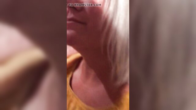 Closeup of dirty wife Nat's blurred face and neck in yellow top