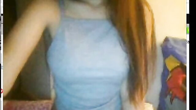 Beautiful amateur girl Little B in tight blue tank top showing curves