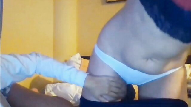 Hot Asian amateur grabs woman's white panties upskirt in bed