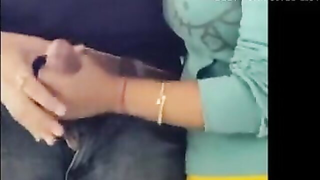 Indian girl handjobs boyfriend's dick in tight teal top