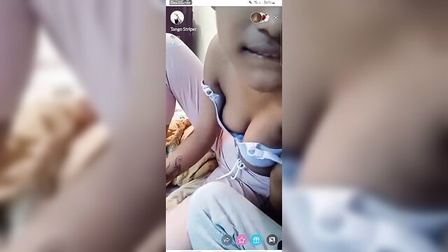 Hot Indian Tango live couple amateur cleavage tease in pink lingerie