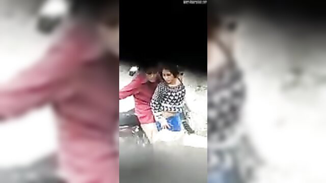 Hot Indian girl fucked by BF on bike in public outdoors