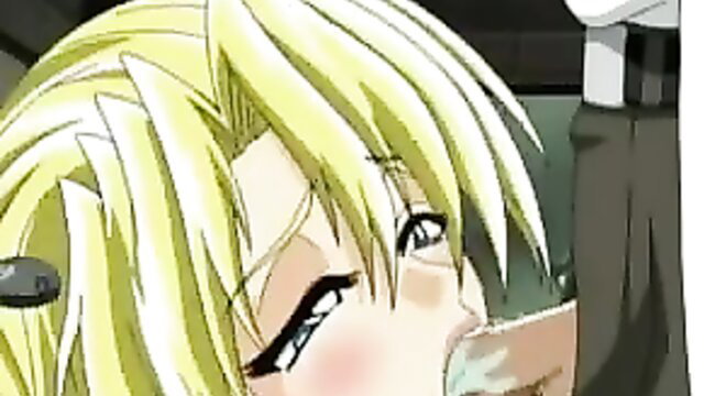 Blonde anime hentai girl with huge tits in closeup oral scene