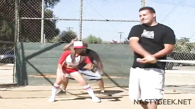Jenna Haze in sexy baseball uniform at park, Nasty Geek