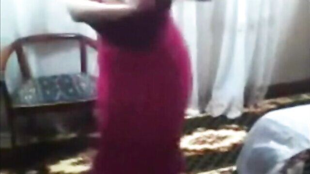 Hot Arab woman in tight pink dress, thick curves teasing