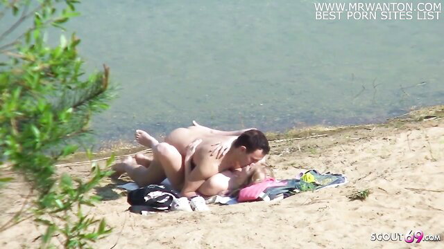 Real teen couple voyeur fuck on German beach by stranger