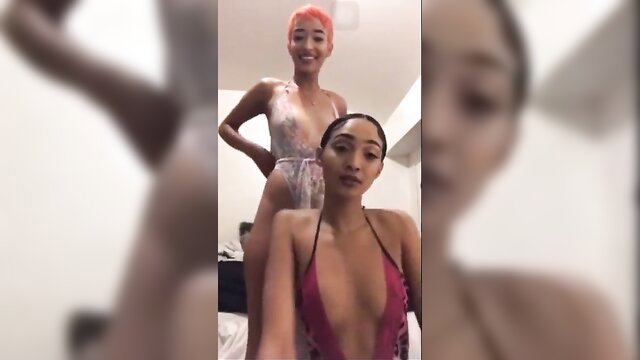 Edwina and hot friend twerking in sexy lingerie, big asses shaking