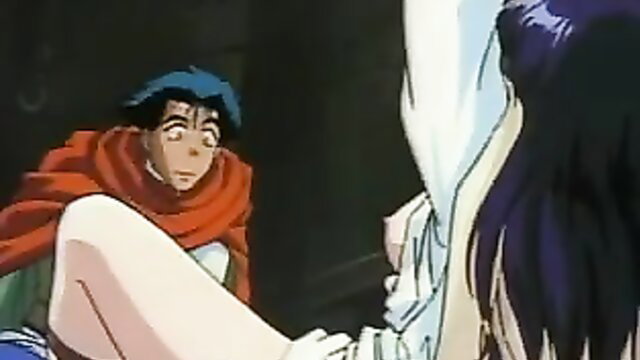 Anime hentai girl with purple hair straddles blue-haired guy in Words Worths Ep 1