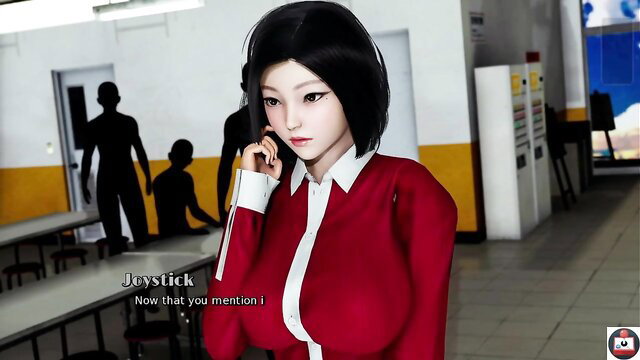Busty Asian office lady Joystick on phone in tight red blouse, My Real Desire Ep 19