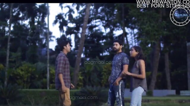 Three Indian amateurs chatting in park, casual outdoor softcore tease