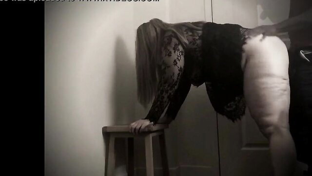 Horny blonde housewife bent over stool fucked by black pizza man