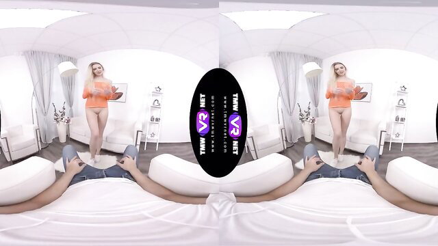 Amber in fishnet dress catches dick on TMWVRnet VR POV