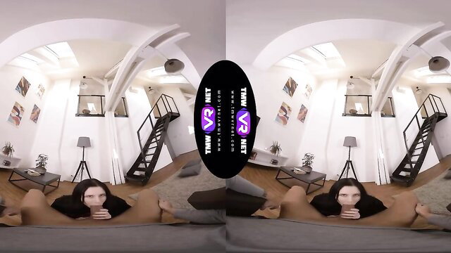 Caroline Mann naked on floor spreading legs in VR POV sex shop tease