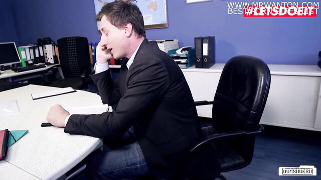 Jason Steel Berlin in suit at desk - BumsBuero German secretary scene