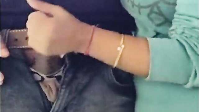 Indian girl handjob on boyfriend's dick, amateur closeup