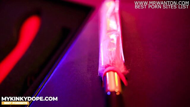 Hot neon-lit sex toys anal play cumshot tease