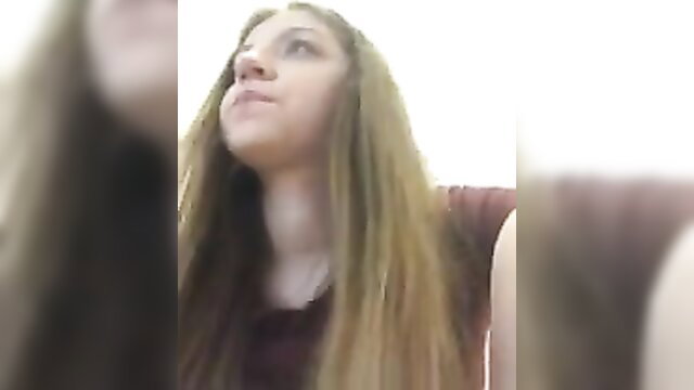 Blonde amateur teen looks up aroused during video call masturbation