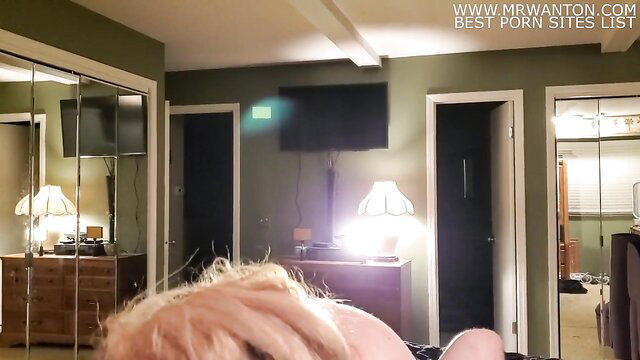 Busty blonde MILF wife teases son's friend in bedroom POV