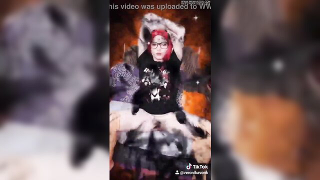 Busty redhead TikTok teen in sexy goth skirt teasing horny ass